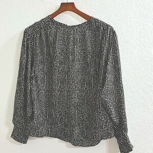 H&M Monochrome Pattern Silky Blouse Balloon Sleeves Top